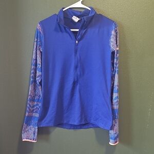 Nike Pro Dri Fit Women Blue Geometric Print Long Sleeve Athletic Pullover Top L